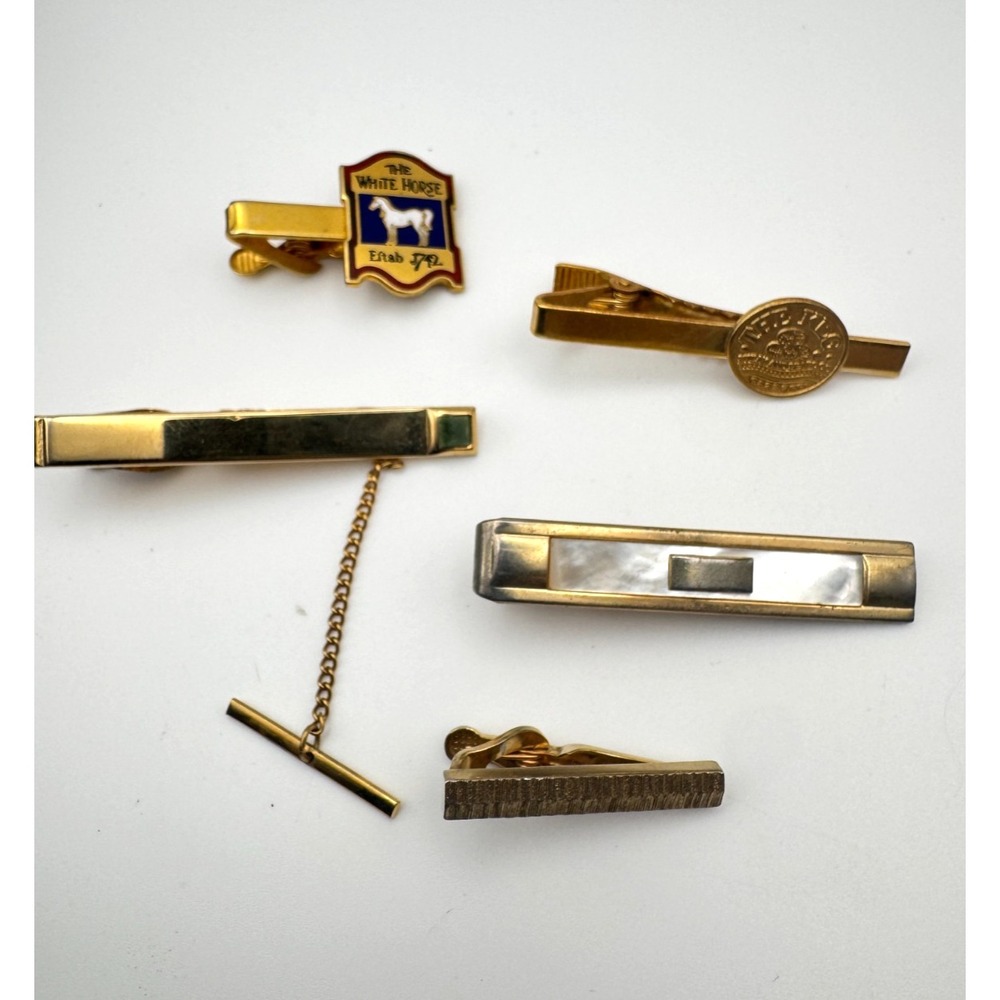 Vintage Tie Clip Lot of 5 Anson Swank White Horse Scotch Whisky Advertising